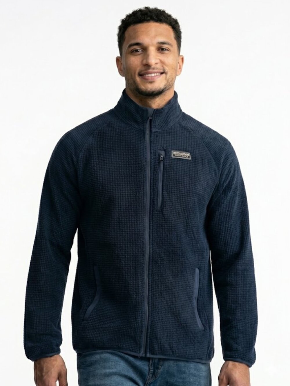 Men’s Premium Textured Fleece Jacket XL Navy – Full Zip Lightweight Layer NWT